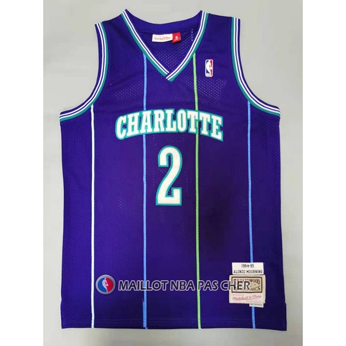 Maillot Charlotte Hornets Larry Johnson NO 2 Mitchell & Ness 1994-95 Volet
